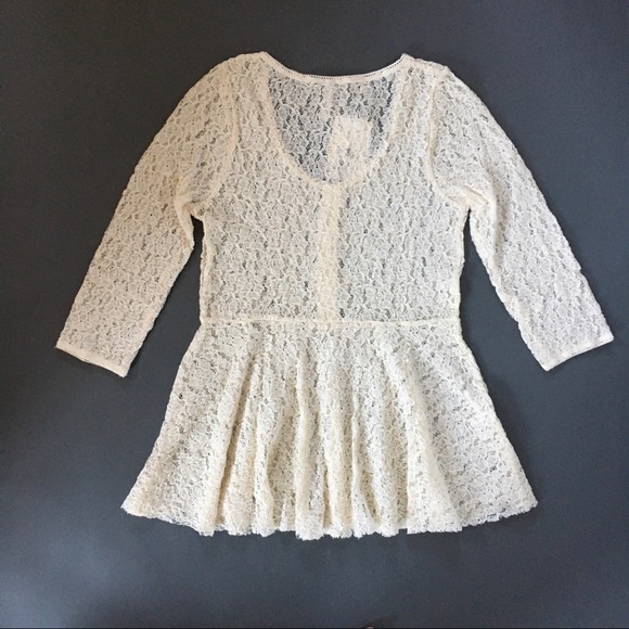 Free People Lace Peplum See Thru Button Top Long Sleeve NWT - Picture 6 of 7